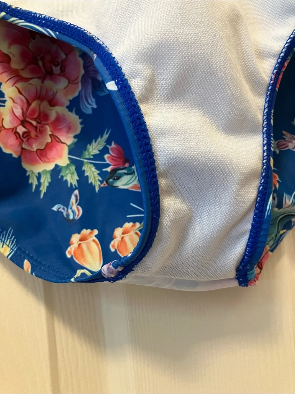 Kids Long-Sleeve Floral Zip Front Swimsuit - Blue